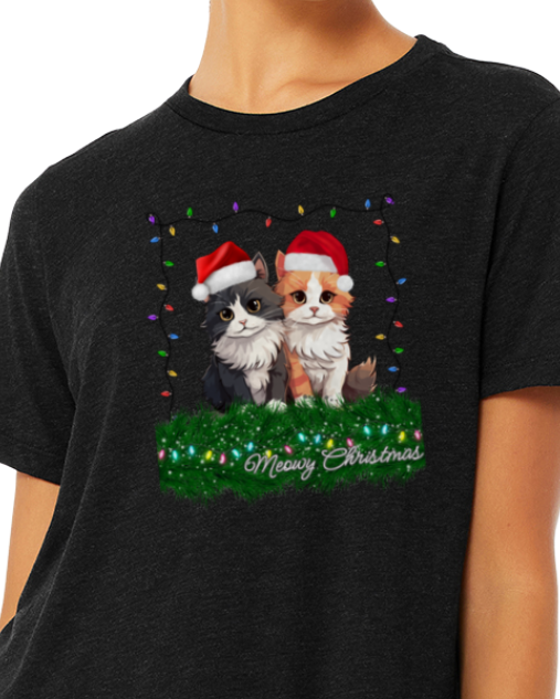 HOLIDAY Womens t-shirt -- Meowy Christmas