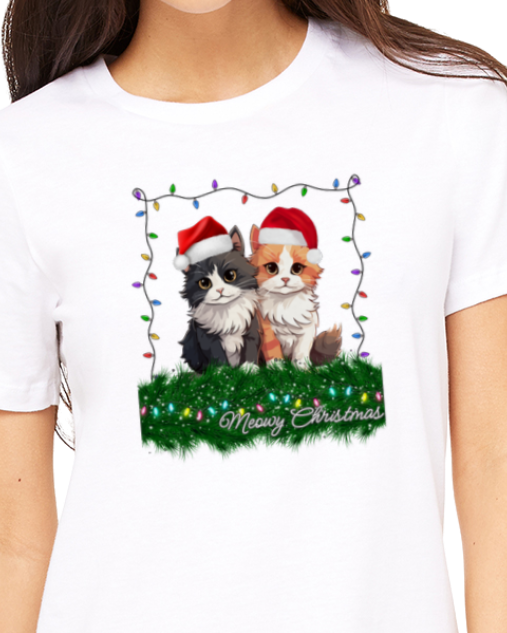 HOLIDAY Womens t-shirt -- Meowy Christmas