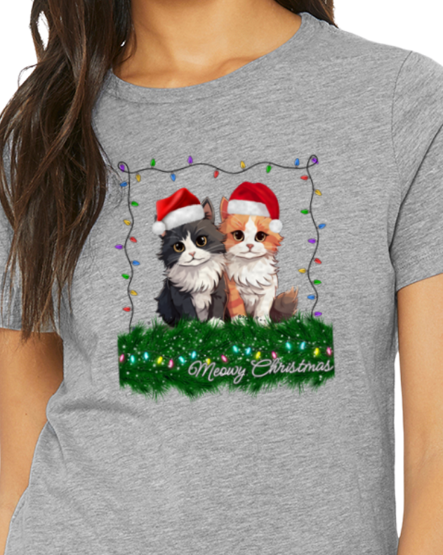 HOLIDAY Womens t-shirt -- Meowy Christmas