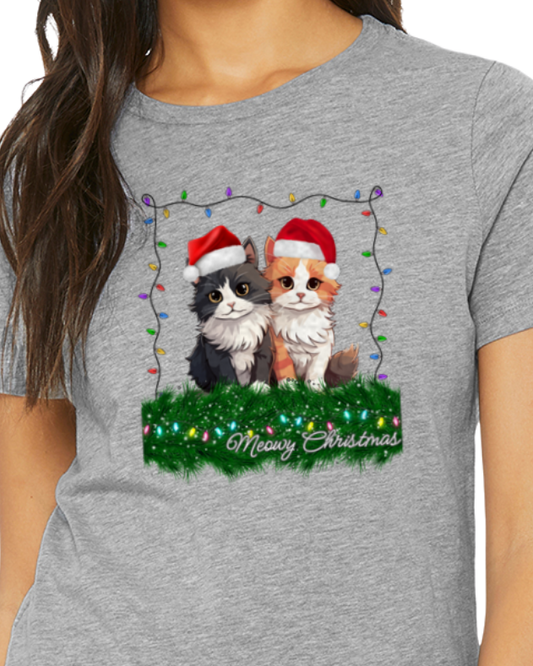 HOLIDAY Womens t-shirt -- Meowy Christmas